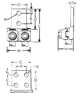 Dimensiones del conector Burndy Q2A28-4N